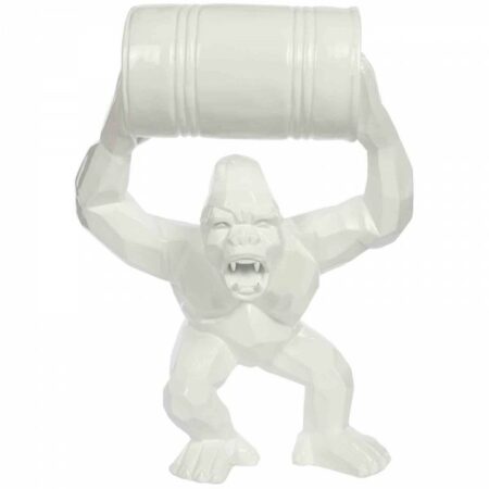 statue gorille blanc avec tonneau